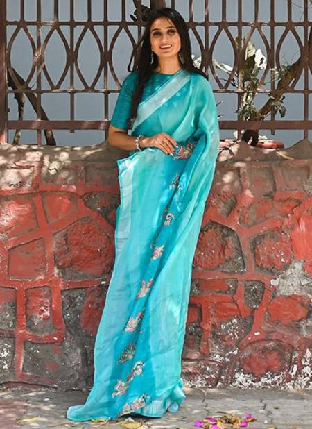 Sky Blue Colour ASHIMA FINELADY New Designer Fancy Casual Wear Printed Saree Collection 3503